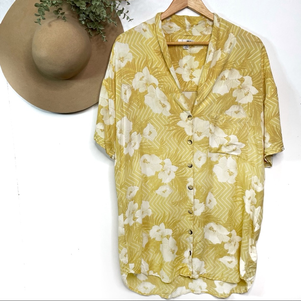 AMUSE SOCIETY • yellow floral Hawaiian shirt dress